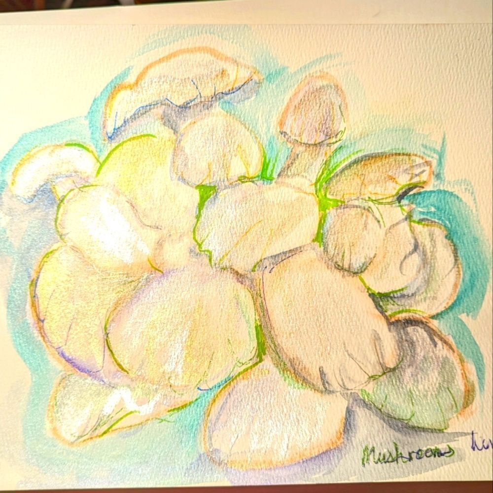 Wendy Gell art watercolor magical mushrooms.